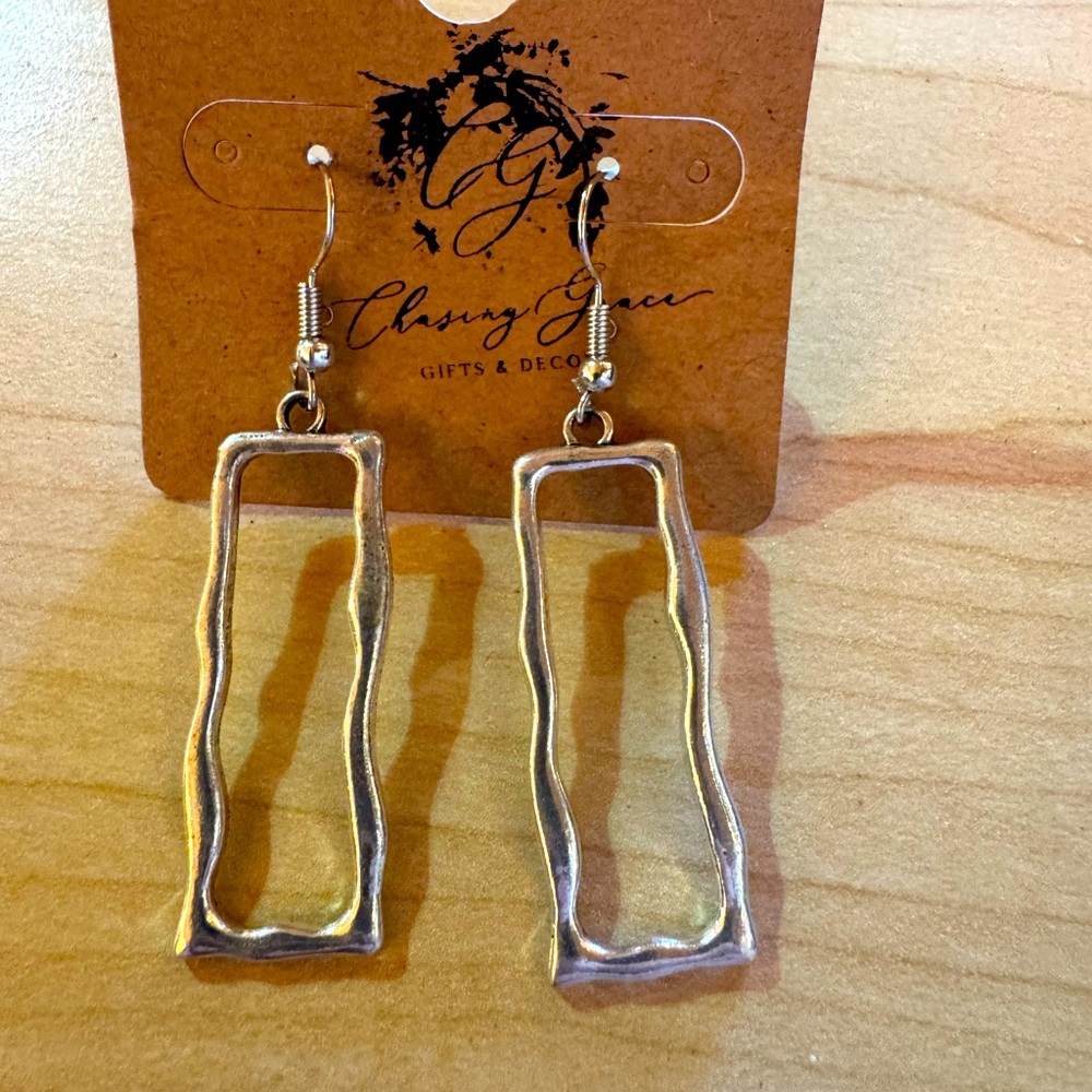 Silver Wavy Bar Earrings